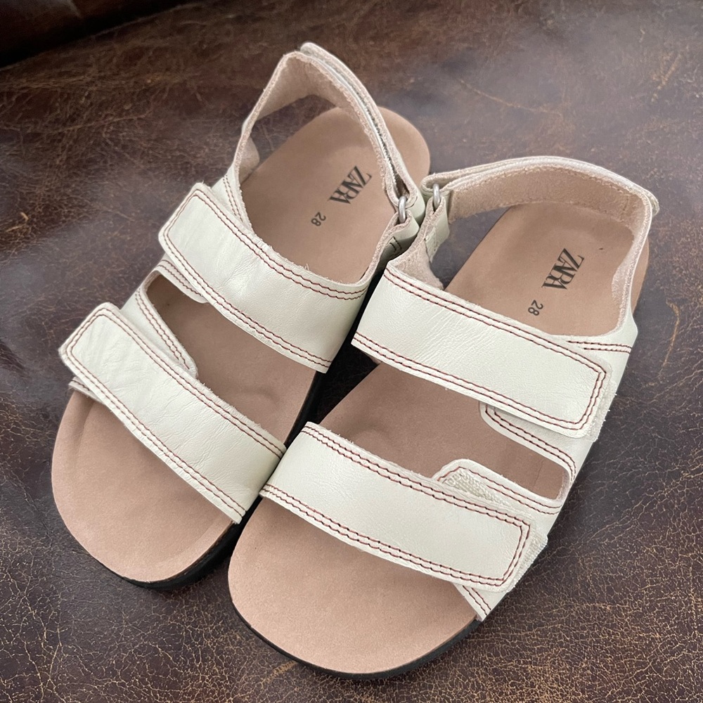 Like new Zara ecru genuine leather velcro sandals - Picture 2 of 7